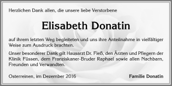Traueranzeige von Elisabeth Donatin von Allgäuer Zeitung, Füssen