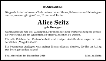Traueranzeige von Alice Seitz von Allgäuer Anzeigeblatt
