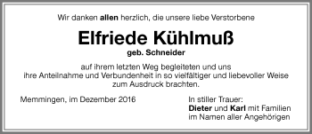 Traueranzeige von Elfriede Kühlmuß von Memminger Zeitung
