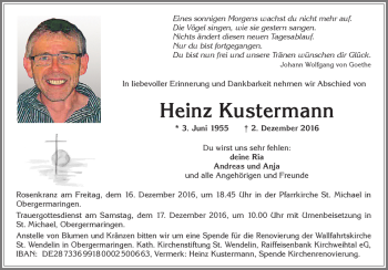 Traueranzeige von Heinz Kustermann von Allgäuer Zeitung, Kaufbeuren/Buchloe