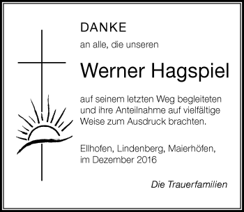 Traueranzeige von Werner Hagspiel von Der Westallgäuer