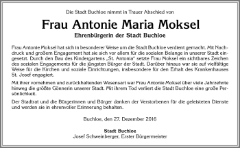 Traueranzeige von Natonie Maria Moksel von Allgäuer Zeitung, Kaufbeuren/Buchloe