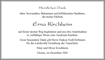 Traueranzeige von Erna Kirchheim von Allgäuer Zeitung, Füssen