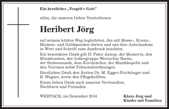 Traueranzeige von Heribert Jörg von Allgäuer Anzeigeblatt