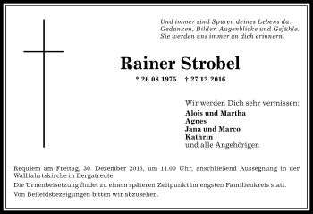 Traueranzeige von Rainer Strobel von Allgäuer Anzeigeblatt