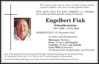 Traueranzeige von Engelbert Fink von Allgäuer Anzeigeblatt