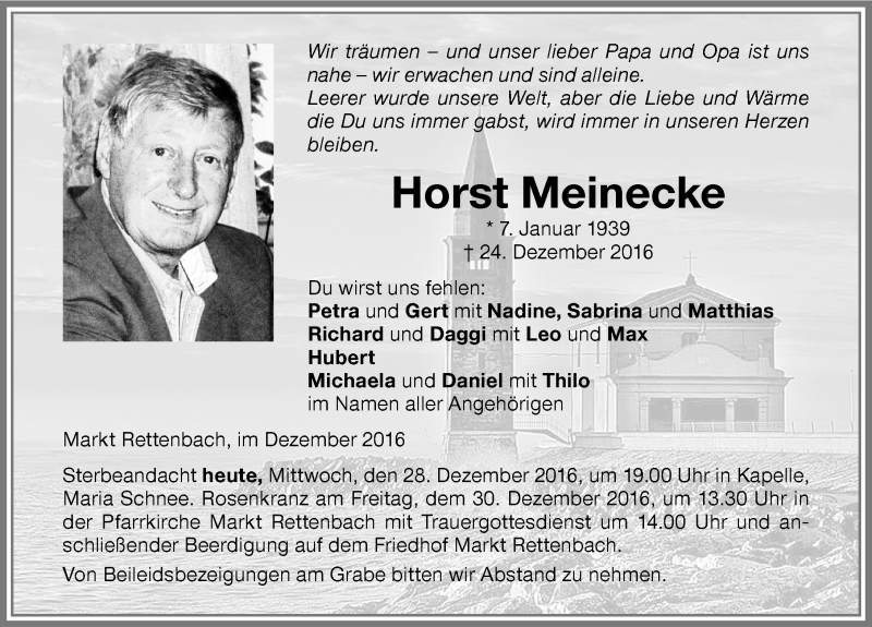  Traueranzeige für Horst Meinecke vom 28.12.2016 aus Memminger Zeitung