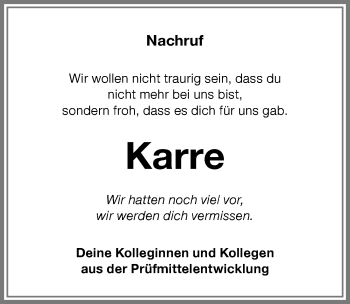 Traueranzeige von Karre  von Memminger Zeitung