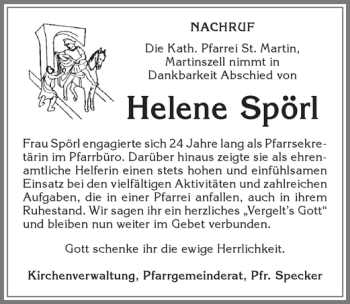 Traueranzeige von Helene Spörl von Allgäuer Zeitung,Kempten