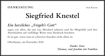Traueranzeige von Siegfried Knestel von Der Westallgäuer