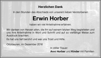 Traueranzeige von Erwin Horber von Memminger Zeitung