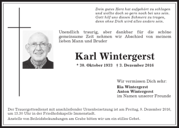 Traueranzeige von Karl Wintergerst von Allgäuer Anzeigeblatt