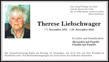 Traueranzeige von Therese Liebschwager von Allgäuer Anzeigeblatt