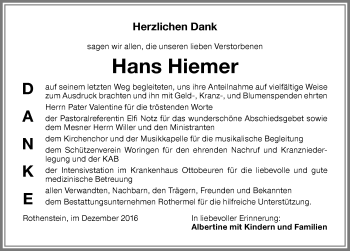 Traueranzeige von Hans Hiemer von Memminger Zeitung
