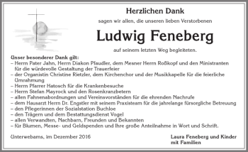 Traueranzeige von Ludwig Feneberg von Allgäuer Zeitung