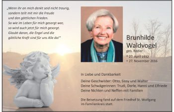 Traueranzeige von Brunhilde Waldvogel von Der Westallgäuer