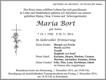 Traueranzeige von Maria Bort von Allgäuer Zeitung, Marktoberdorf