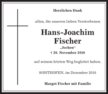Traueranzeige von Hans-Joachim Fischer von Allgäuer Anzeigeblatt