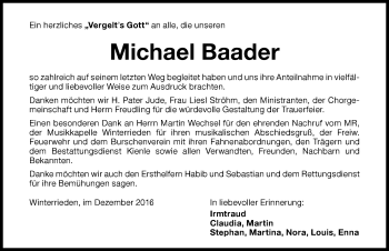 Traueranzeige von Michael Baader von Memminger Zeitung