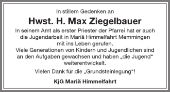 Traueranzeige von Max Ziegelbauer von Memminger Zeitung