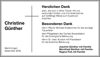 Traueranzeige von Christine Günther von Memminger Zeitung