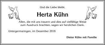 Traueranzeige von Herta Kühn von Allgäuer Zeitung, Kaufbeuren/Buchloe