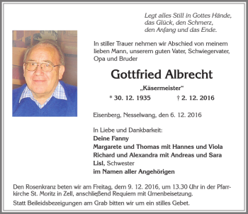 Traueranzeige von Gottfried Albrecht von Allgäuer Zeitung, Füssen