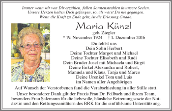 Traueranzeige von Maria Künzl von Allgäuer Zeitung, Füssen