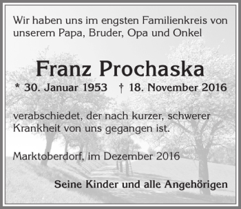 Traueranzeige von Franz Prochaska von Allgäuer Zeitung, Marktoberdorf