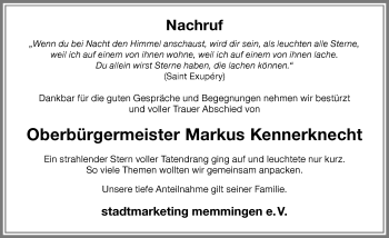 Traueranzeige von Markus Kennerknecht von Memminger Zeitung