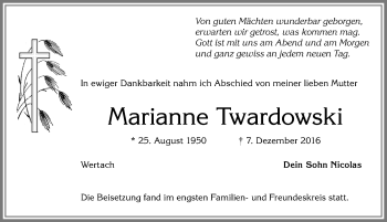 Traueranzeige von Marianne Twardowski von Allgäuer Zeitung,Kempten
