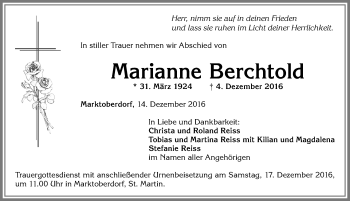 Traueranzeige von Marianne Berchtold von Allgäuer Zeitung, Marktoberdorf