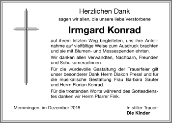 Traueranzeige von Irmgard Konrad von Memminger Zeitung