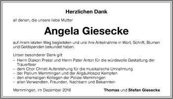 Traueranzeige von Angela Giesecke von Memminger Zeitung