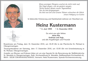 Traueranzeige von Heinz Kustermann von Allgäuer Zeitung, Kaufbeuren/Buchloe