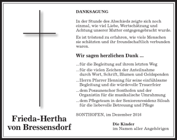 Traueranzeige von Frieda-Hertha von Bressensdorf von Allgäuer Anzeigeblatt