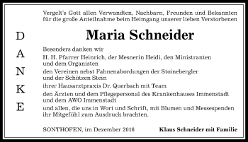 Traueranzeige von Maria Schneider von Allgäuer Anzeigeblatt