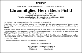 Traueranzeige von Beda Fichtl von Allgäuer Zeitung, Füssen
