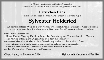 Traueranzeige von Sylvester Holderied von Allgäuer Zeitung, Marktoberdorf