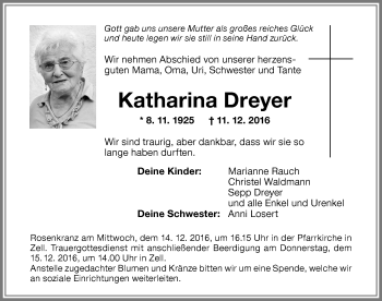 Traueranzeige von Katharina Dreyer von Memminger Zeitung