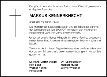 Traueranzeige von Markus Kennerknecht von Memminger Zeitung