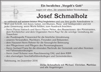 Traueranzeige von Josef Schmalholz von Allgäuer Zeitung, Marktoberdorf