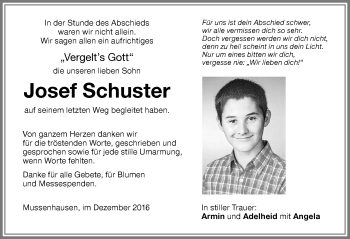 Traueranzeige von Josef Schuster von Allgäuer Zeitung