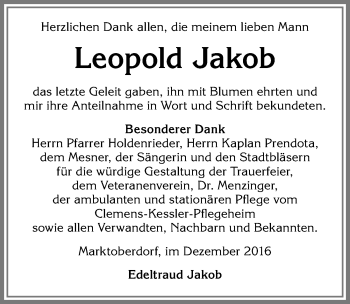 Traueranzeige von Leopold Jakob von Allgäuer Zeitung, Marktoberdorf