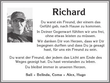 Traueranzeige von Richard  von Allgäuer Zeitung, Füssen