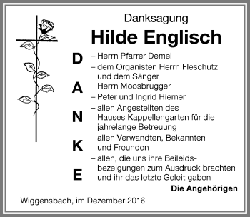 Traueranzeige von Hilde Englisch von Allgäuer Zeitung,Kempten
