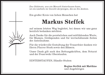 Traueranzeige von Markus Steffek von Allgäuer Anzeigeblatt