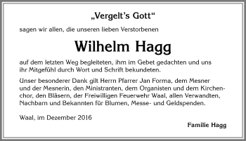 Traueranzeige von Wilhelm Hagg von Allgäuer Zeitung, Kaufbeuren/Buchloe