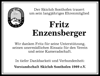 Traueranzeige von Fritz Enzensberger von Allgäuer Anzeigeblatt