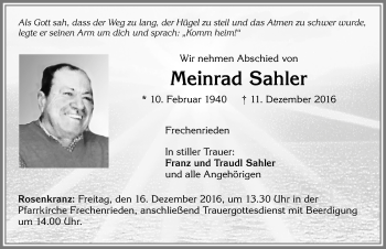 Traueranzeige von Meinrad Sahler von Memminger Zeitung